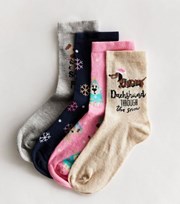 New Look 4 Pack Multicoloured Santa Paws Christmas Socks